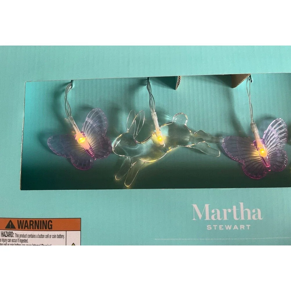 Martha Stewart Butterfly Bunny Lilac Clear String Lights Baby Nursery Easter 10'